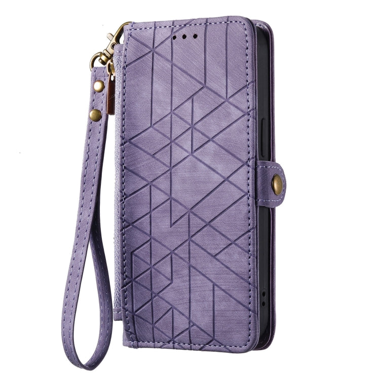 For Google Pixel 7A Geometric Zipper Wallet Side Buckle Leather Phone Case(Purple) - Google Cases by buy2fix | Online Shopping UK | buy2fix