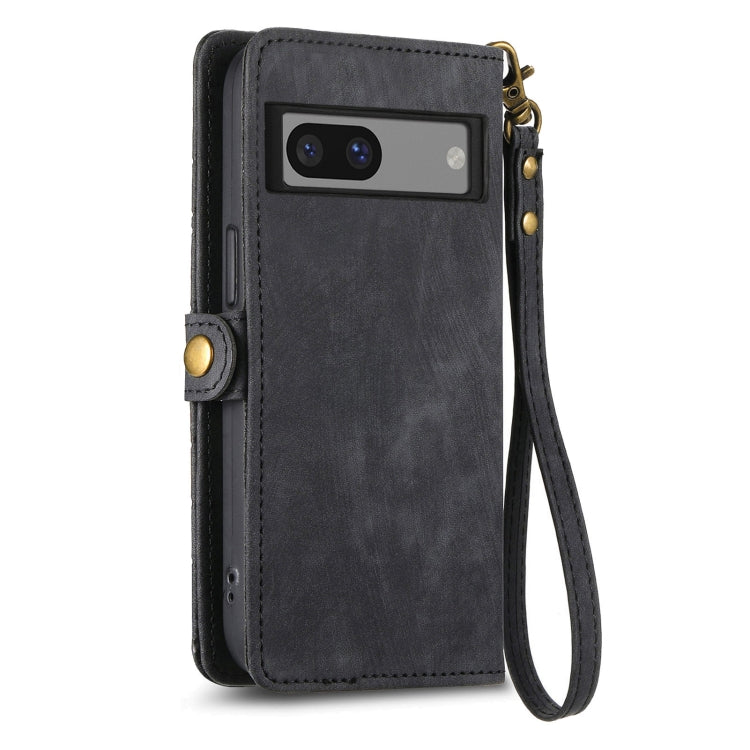 For Google Pixel 7A Geometric Zipper Wallet Side Buckle Leather Phone Case(Black) - Google Cases by buy2fix | Online Shopping UK | buy2fix