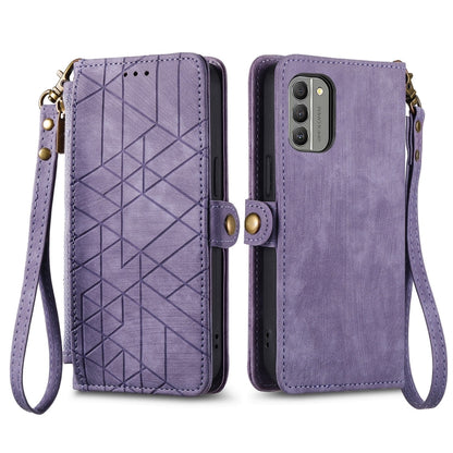 For Nokia G400 Geometric Zipper Wallet Side Buckle Leather Phone Case(Purple) - Nokia Cases by buy2fix | Online Shopping UK | buy2fix