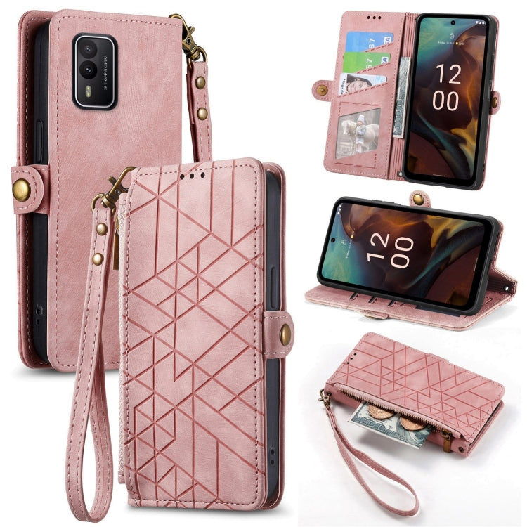 For Nokia XR21 Geometric Zipper Wallet Side Buckle Leather Phone Case(Pink) - Nokia Cases by buy2fix | Online Shopping UK | buy2fix