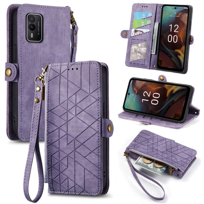 For Nokia XR21 Geometric Zipper Wallet Side Buckle Leather Phone Case(Purple) - Nokia Cases by buy2fix | Online Shopping UK | buy2fix