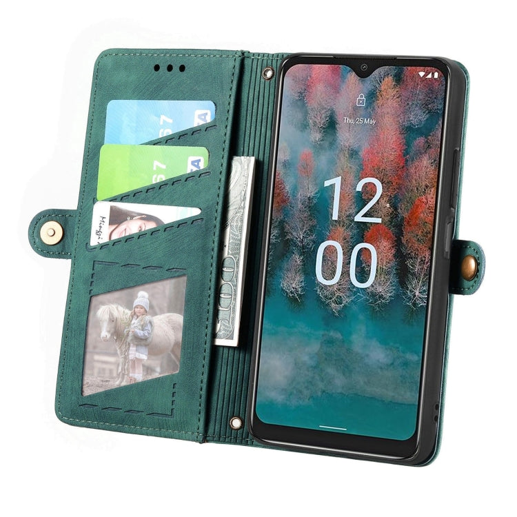 For Nokia C12 Geometric Zipper Wallet Side Buckle Leather Phone Case(Green) - Nokia Cases by buy2fix | Online Shopping UK | buy2fix