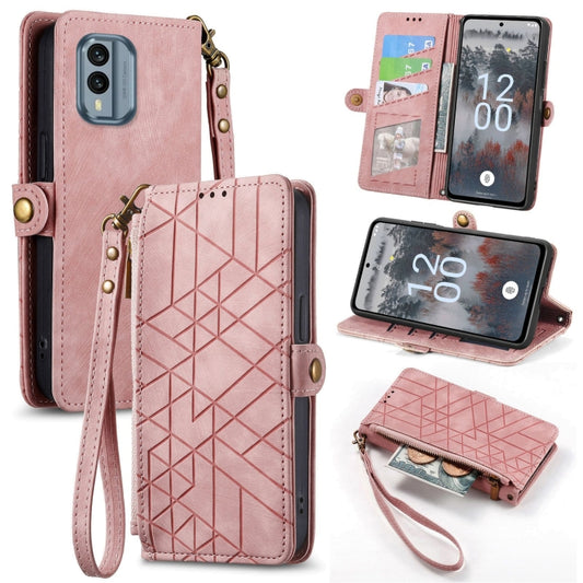 For Nokia X30 5G Geometric Zipper Wallet Side Buckle Leather Phone Case(Pink) - Nokia Cases by buy2fix | Online Shopping UK | buy2fix