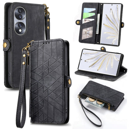 For Honor 70 Geometric Zipper Wallet Side Buckle Leather Phone Case(Black) - Honor Cases by buy2fix | Online Shopping UK | buy2fix