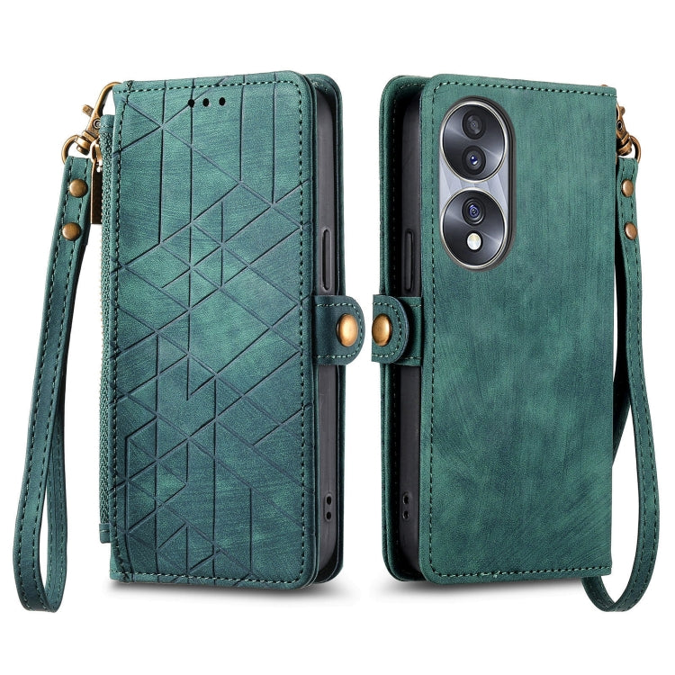 For Honor X9A Geometric Zipper Wallet Side Buckle Leather Phone Case(Green) - Honor Cases by buy2fix | Online Shopping UK | buy2fix