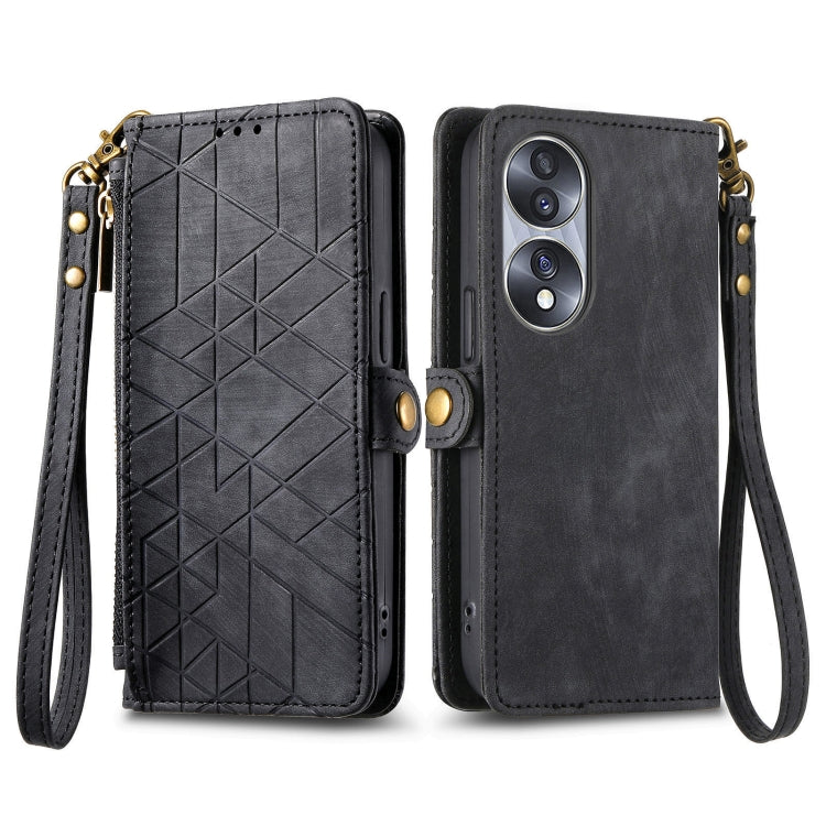 For Honor 80 SE Geometric Zipper Wallet Side Buckle Leather Phone Case(Black) - Honor Cases by buy2fix | Online Shopping UK | buy2fix