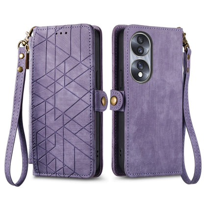 For Honor V40 Geometric Zipper Wallet Side Buckle Leather Phone Case(Purple) - Honor Cases by buy2fix | Online Shopping UK | buy2fix