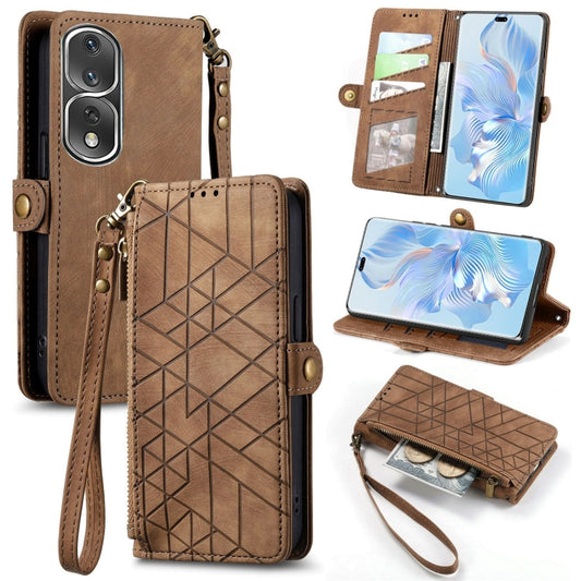 For Honor 80 Pro Geometric Zipper Wallet Side Buckle Leather Phone Case(Brown) - Honor Cases by buy2fix | Online Shopping UK | buy2fix