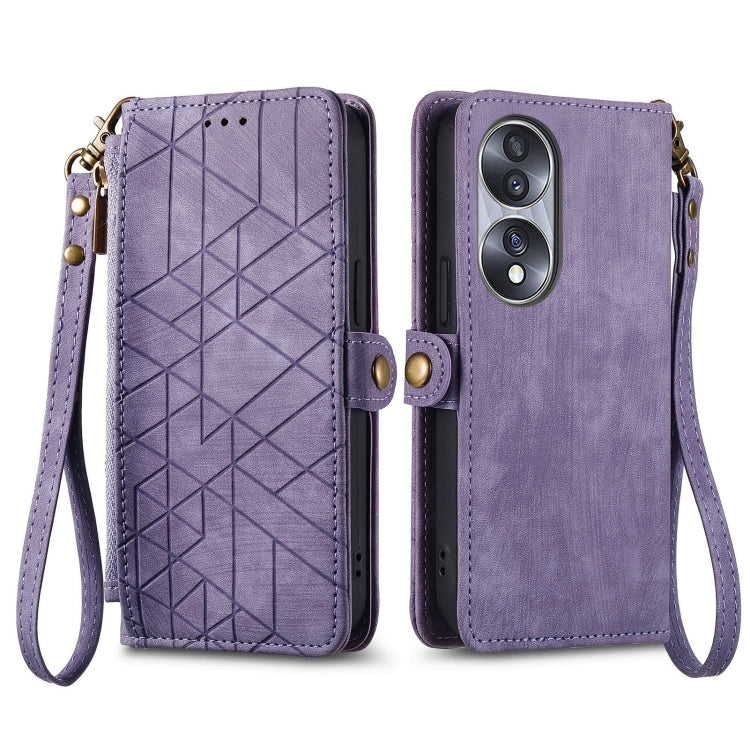 For Honor 80 Geometric Zipper Wallet Side Buckle Leather Phone Case(Purple) - Honor Cases by buy2fix | Online Shopping UK | buy2fix