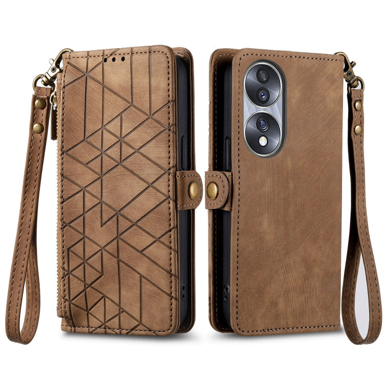 For Honor Play6T Geometric Zipper Wallet Side Buckle Leather Phone Case(Brown) - Honor Cases by buy2fix | Online Shopping UK | buy2fix