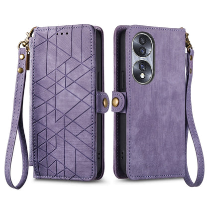 For Honor 50 Pro Geometric Zipper Wallet Side Buckle Leather Phone Case(Purple) - Honor Cases by buy2fix | Online Shopping UK | buy2fix