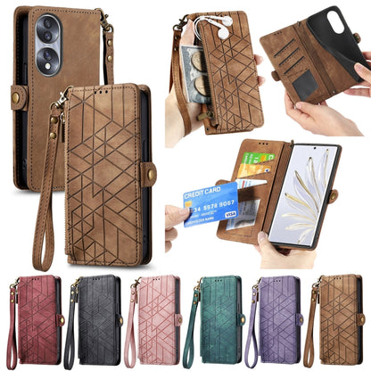 For Honor 80 SE Geometric Zipper Wallet Side Buckle Leather Phone Case(Black) - Honor Cases by buy2fix | Online Shopping UK | buy2fix