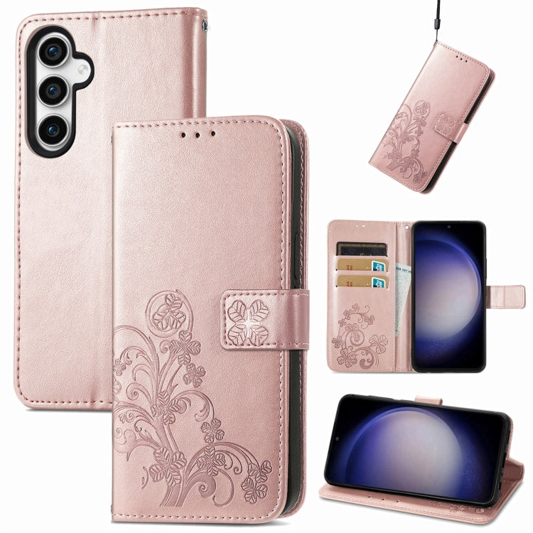 For Samsung Galaxy S23 FE 5G Four-leaf Clasp Embossed Buckle Leather Phone Case(Rose Gold) - Galaxy S23 FE 5G Cases by buy2fix | Online Shopping UK | buy2fix