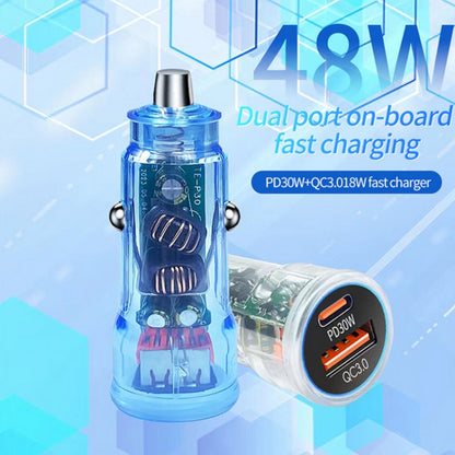 P35 48W PD30W+QC3.0 18W USB Transparent Car Quick Charge(Transparent Blue) - Car Charger by buy2fix | Online Shopping UK | buy2fix