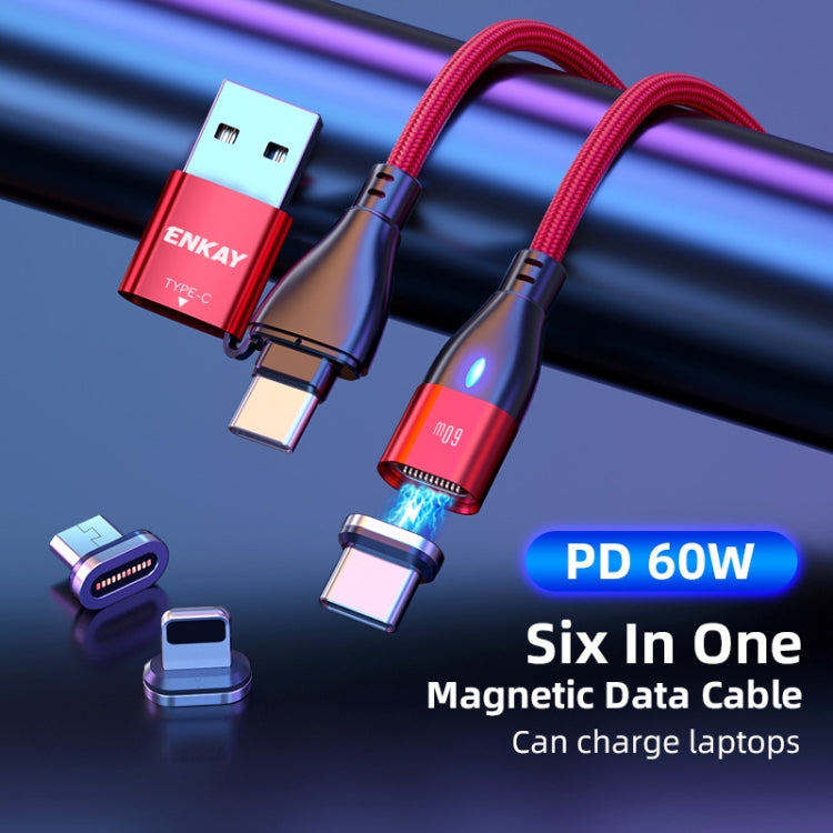 ENKAY 6-in-1 PD60W USB-A / Type-C to Type-C / 8 Pin / Micro USB Magnetic Fast Charging Cable, Cable Length:2m(Red) - Charging Cable & Head by ENKAY | Online Shopping UK | buy2fix