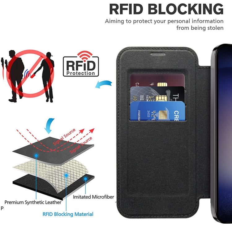 For Samsung Galaxy S24+ 5G Shield Magsafe RFID Anti-theft Rhombus Leather Phone Case(Black) - Galaxy S24+ 5G Cases by buy2fix | Online Shopping UK | buy2fix