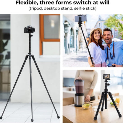 K&F Concept E224A3 DSLR Phone Tripod 67 inch Aluminum Mini Portable Video Camera Tripod(Black) - Tripods by K&F | Online Shopping UK | buy2fix