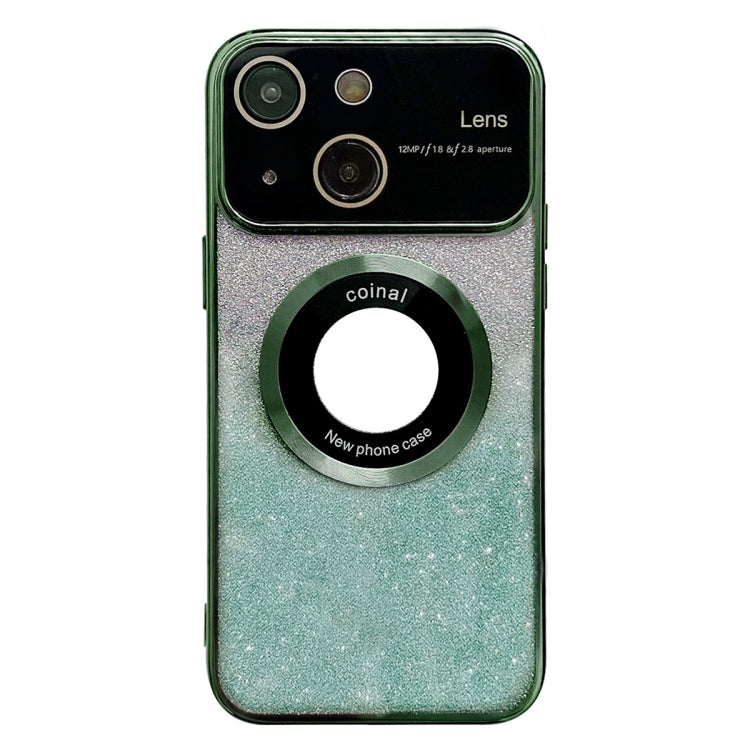 For iPhone 14 Plus Large Window MagSafe Gradient Glitter Electroplating TPU Phone Case(Green) - iPhone 14 Plus Cases by buy2fix | Online Shopping UK | buy2fix