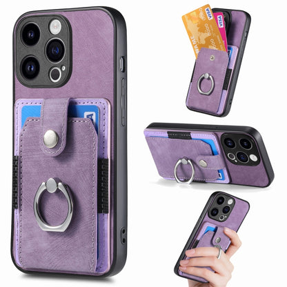 For iPhone 15 Pro Max Retro Skin-feel Ring Card Wallet Phone Case(Purple) - iPhone 15 Pro Max Cases by buy2fix | Online Shopping UK | buy2fix