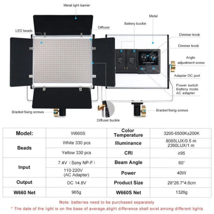 VLOGLITE W660S For Video Film Recording 3200-6500K Lighting LED Video Light With Tripod, Plug:EU Plug -  by VLOGLITE | Online Shopping UK | buy2fix