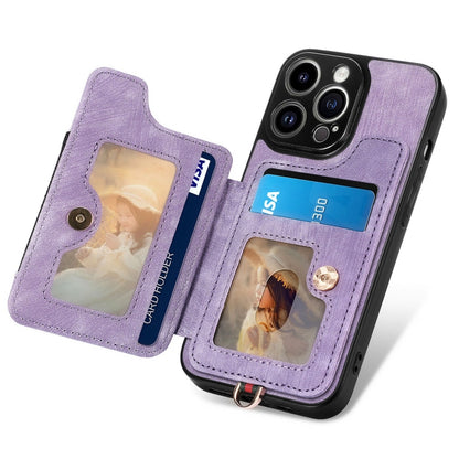 For iPhone 15 Pro Max Retro Skin-feel Ring Multi-card Wallet Phone Case(Purple) - iPhone 15 Pro Max Cases by buy2fix | Online Shopping UK | buy2fix