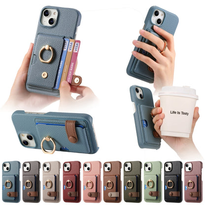 For iPhone 15 Pro Max Litchi Leather Oil Edge Ring Card Back Phone Case(Khaki) - iPhone 15 Pro Max Cases by buy2fix | Online Shopping UK | buy2fix