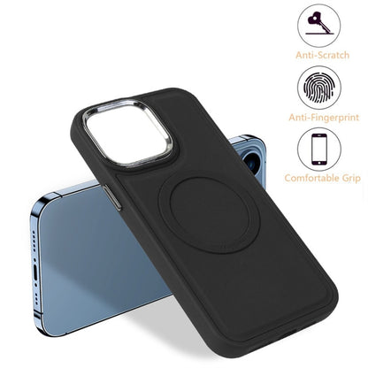 For iPhone 15 Pro Max Imitation Liquid Skin Feel Plating Magsafe Card Bag Phone Case(Black) - iPhone 15 Pro Max Cases by buy2fix | Online Shopping UK | buy2fix