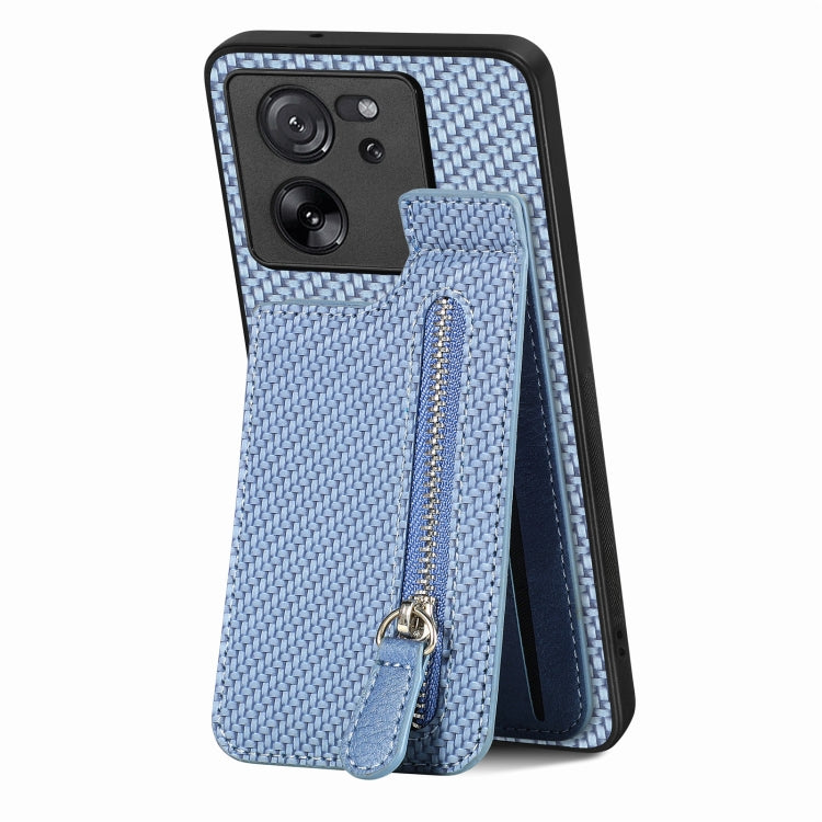 For Xiaomi 13T / 13T Pro Carbon Fiber Vertical Flip Zipper Phone Case(Blue) - Xiaomi Cases by buy2fix | Online Shopping UK | buy2fix