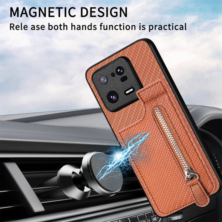 For Xiaomi 13T / 13T Pro Carbon Fiber Vertical Flip Zipper Phone Case(Blue) - Xiaomi Cases by buy2fix | Online Shopping UK | buy2fix