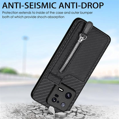 For Xiaomi 13T / 13T Pro Carbon Fiber Vertical Flip Zipper Phone Case(Black) - Xiaomi Cases by buy2fix | Online Shopping UK | buy2fix