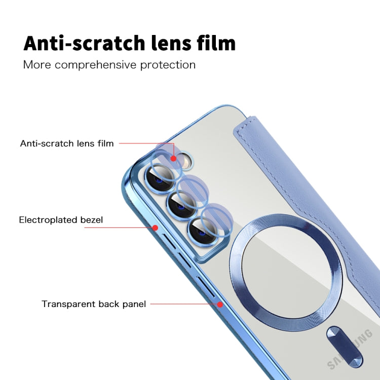 For Samsung Galaxy S22+ 5G MagSafe Magnetic RFID Anti-theft Leather Phone Case(Blue) - Galaxy S22 5G Cases by buy2fix | Online Shopping UK | buy2fix