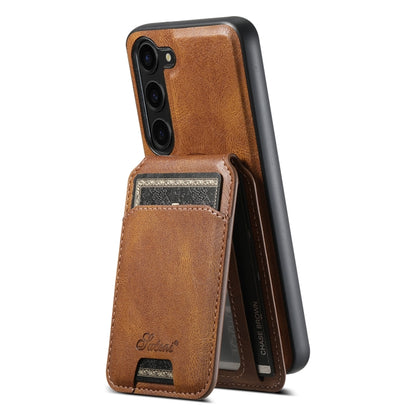 For Samsung Galaxy S23 5G Suteni H15 MagSafe Oil Eax Leather Detachable Wallet Back Phone Case(Brown) - Galaxy S23 5G Cases by Suteni | Online Shopping UK | buy2fix