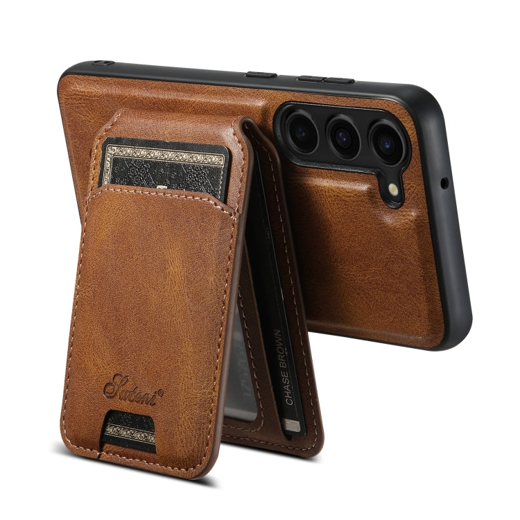 For Samsung Galaxy S23 5G Suteni H15 MagSafe Oil Eax Leather Detachable Wallet Back Phone Case(Brown) - Galaxy S23 5G Cases by Suteni | Online Shopping UK | buy2fix