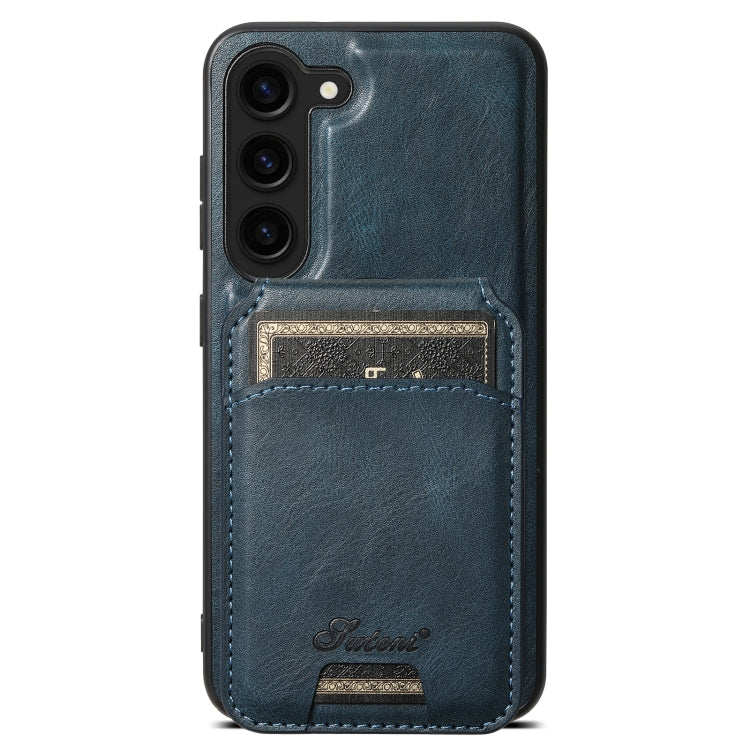 For Samsung Galaxy S23 5G Suteni H15 MagSafe Oil Eax Leather Detachable Wallet Back Phone Case(Blue) - Galaxy S23 5G Cases by Suteni | Online Shopping UK | buy2fix