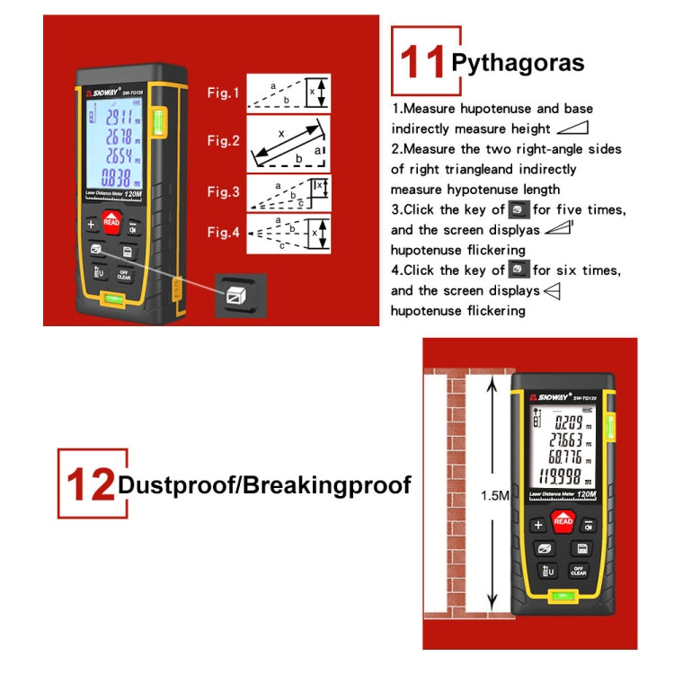 SNDWAY Double Horizontal bubble Rangefinder Laser Distance Meter Range Hand Tool Device SW-TG120 - Laser Rangefinder by SNDWAY | Online Shopping UK | buy2fix