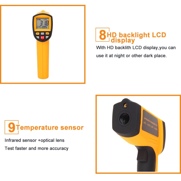 GM1150A 50:1 Infrared Thermometer -18~1150 Degrees Celsius LCD Digital Temperature Meter Industrial Pyrometer 0.1~1EM Adjustable - Consumer Electronics by buy2fix | Online Shopping UK | buy2fix