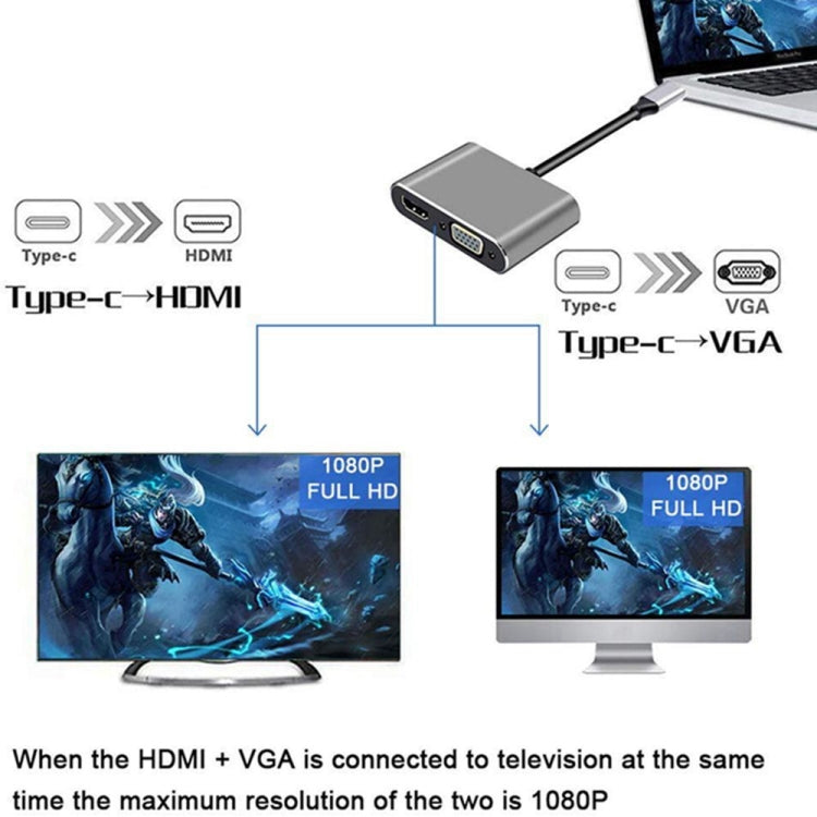 USB C to HDMI VGA 4K Adapter 4-in-1 Type C Adapter Hub to HDMI VGA USB 3.0 Digital AV Multiport Adapter with USB-C PD Charging Port Compatible for Nintendo Switch/Samsung/MacBook(Silvery) - Computer & Networking by buy2fix | Online Shopping UK | buy2fix