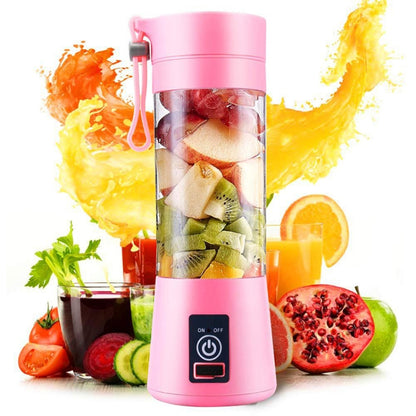 USB Rechargeable Electric Automatic Vegetable Fruit Citrus Orange Juice Maker Cup Mixer Bottle (380ML)(6 Blades Pink) - Home & Garden by buy2fix | Online Shopping UK | buy2fix