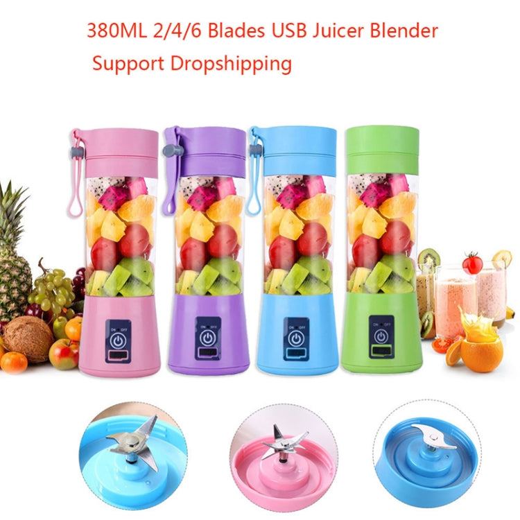 USB Rechargeable Electric Automatic Vegetable Fruit Citrus Orange Juice Maker Cup Mixer Bottle (380ML)(6 Blades Pink) - Home & Garden by buy2fix | Online Shopping UK | buy2fix