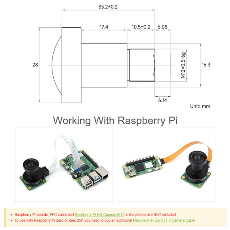 Waveshare WS1603212 For Raspberry Pi M12 High Resolution Lens, 12MP, 160 Degree FOV, 3.2mm Focal Length, 23967 - Raspberry Pi Accessories by WAVESHARE | Online Shopping UK | buy2fix