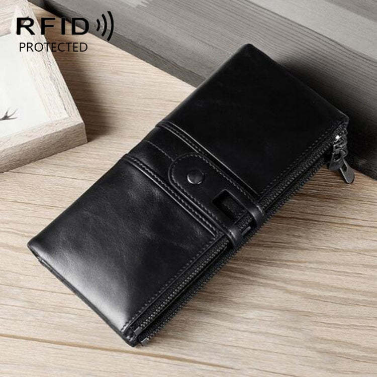 Ladies Genuine Leather Long Wallet Anti-theft Card Bag Multifunctional Clutch Bag(Black) - Home & Garden by buy2fix | Online Shopping UK | buy2fix