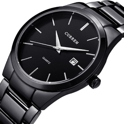 CURREN 8106 Fashion Business Calendar Waterproof Full Steel Quartz Watch(black case black face) - Metal Strap Watches by CURREN | Online Shopping UK | buy2fix