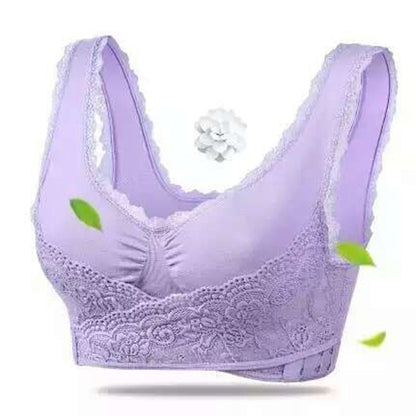 Front Cross Side Buckle Wireless Lace Bra Breathable Sport For Women, Size:L(Purple) - Ladies Underwear by buy2fix | Online Shopping UK | buy2fix