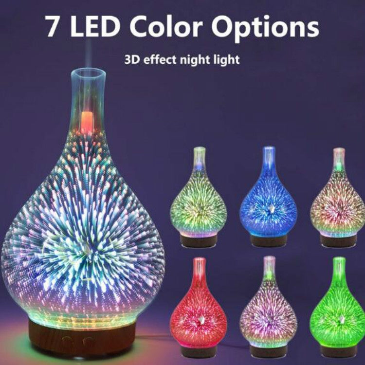 STB-XB10 3D Fireworks 7 Colors LED Night Light Air Humidifier Aroma Essential Oil Diffuser Mist Maker, Plug Type:UK Plug(Dark Wood Grain) - Home & Garden by buy2fix | Online Shopping UK | buy2fix