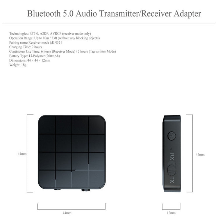 KN321 2 in 1 Bluetooth 5.0 Adapter Bluetooth Receiver Transmitter - Apple Accessories by buy2fix | Online Shopping UK | buy2fix