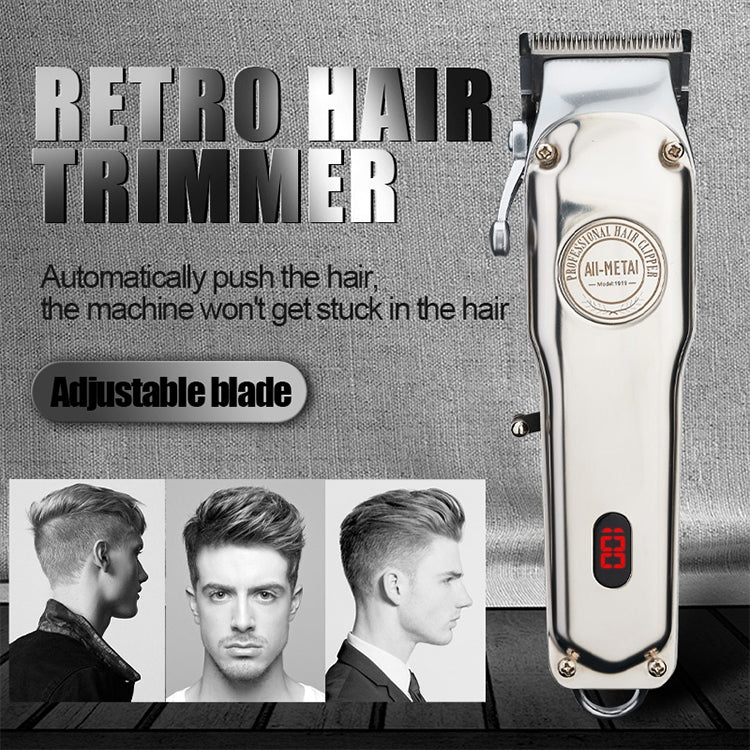 Retro Oil Head Electric Pusher Strong Power Electric Fader LCD Digital Display Rechargeable Hair Clipper(EU Plug) - Hair Trimmer by buy2fix | Online Shopping UK | buy2fix