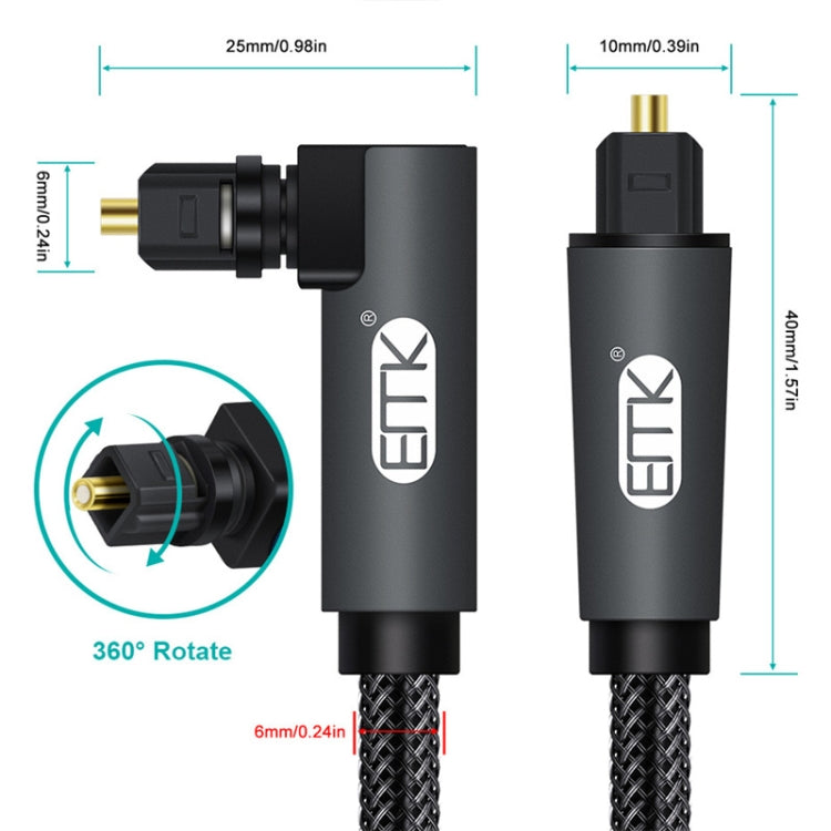 EMK 90 Degree Swivel Adjustable Right Angled 360 Degrees Rotatable Plug Nylon Woven Mesh Optical Audio Cable, Cable Length:1m(Black) - Audio Optical Cables by EMK | Online Shopping UK | buy2fix