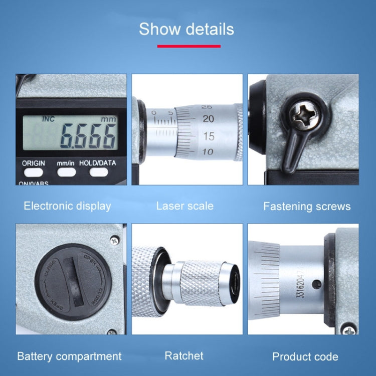 Digital Display Outer Diameter Micrometer 0.001mm High Precision Electronic Spiral Micrometer Thickness Gauge, Model:75-100mm - Consumer Electronics by buy2fix | Online Shopping UK | buy2fix