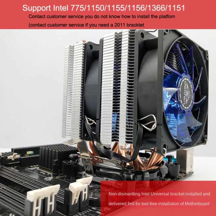 Desktop Computer 6 Copper Tube CPU Radiator Super Quiet Without Light 3-pin Single Fan - Fan Cooling by buy2fix | Online Shopping UK | buy2fix