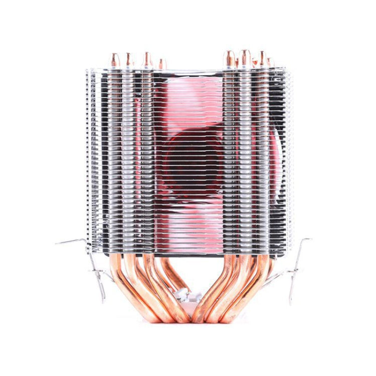 Desktop Computer 6 Copper Tube CPU Radiator Super Quiet Red Light 3-pin Single Fan - Fan Cooling by buy2fix | Online Shopping UK | buy2fix